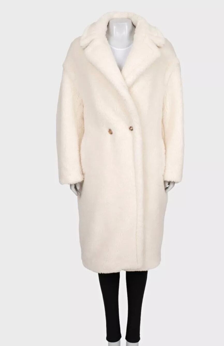 Max Mara White Straight Cut Teddy Coat L